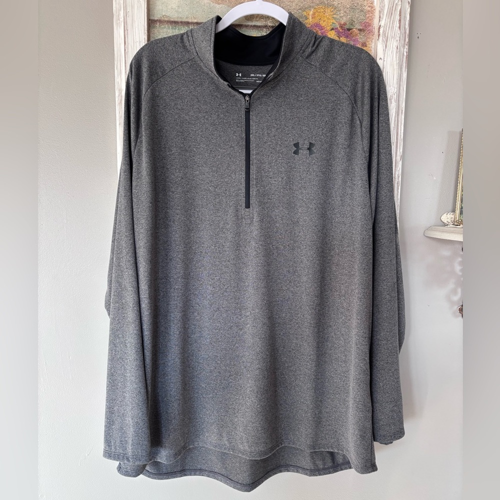 Under Armour 1/4 Zip Pullover Shirt Gray Long Sleeve Polo Golf Performance 2XL